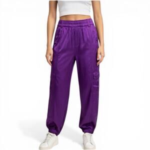 Terez New York Silk Cargo Joggers Royal Purple Women’s Size Small